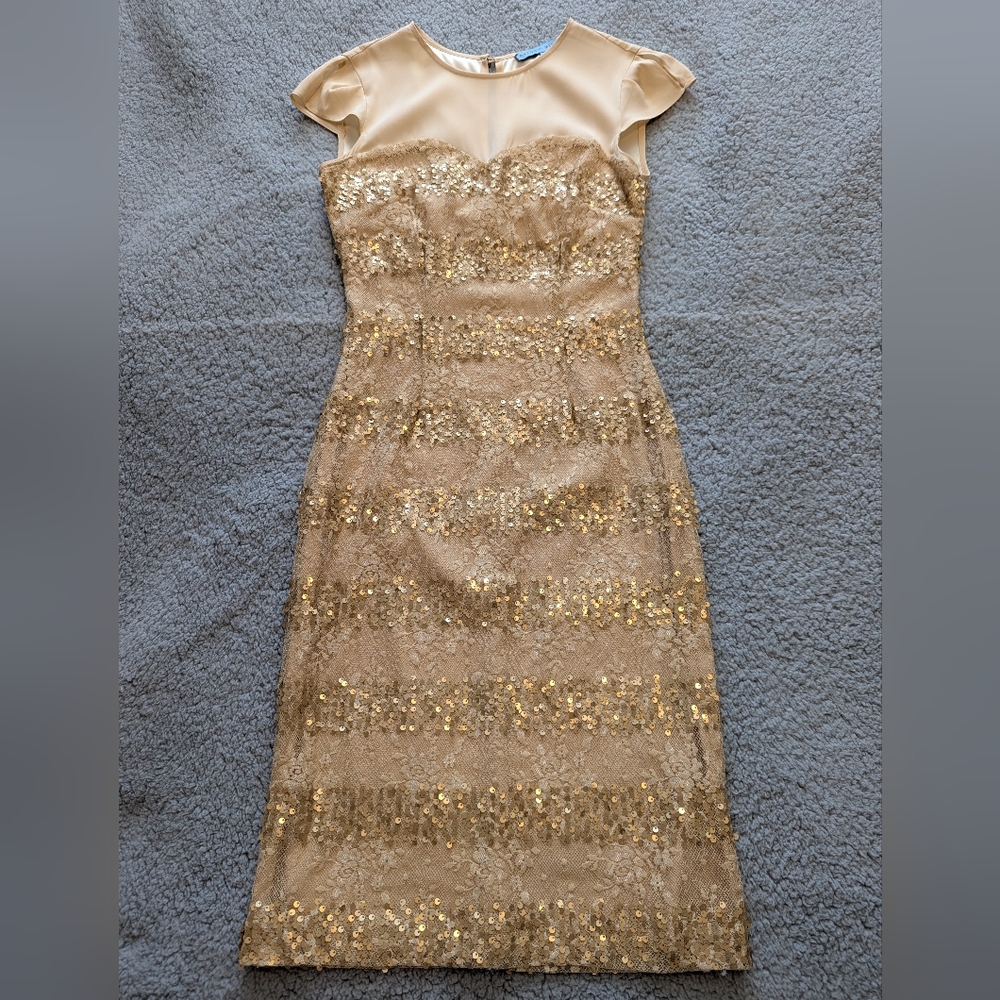 ANTONIO MELANI Gold Sequin Midi Dress Sz.0